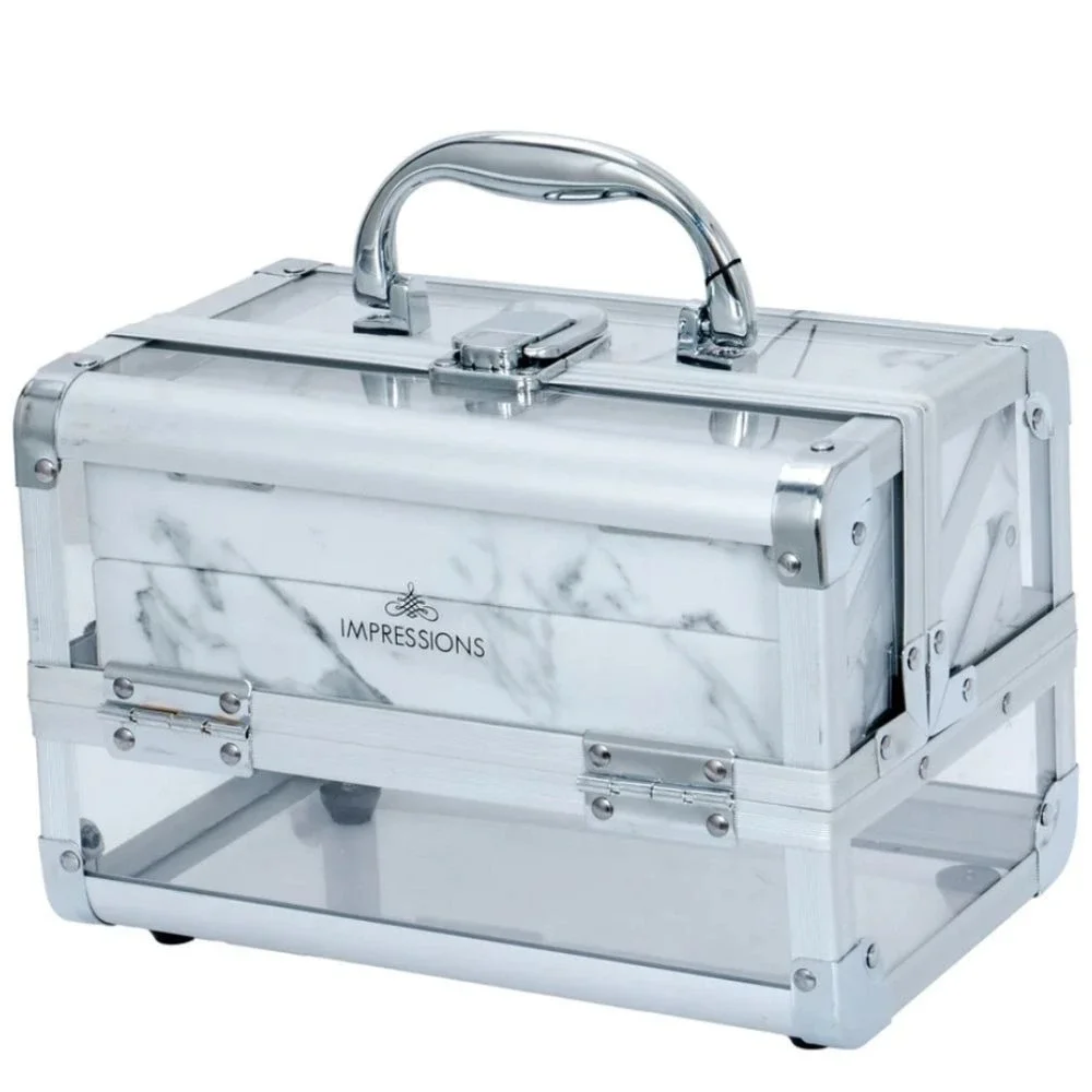 Impressions Savvy Lux Makeup Travel Case w/Mirror- Silver‎ & Marble
